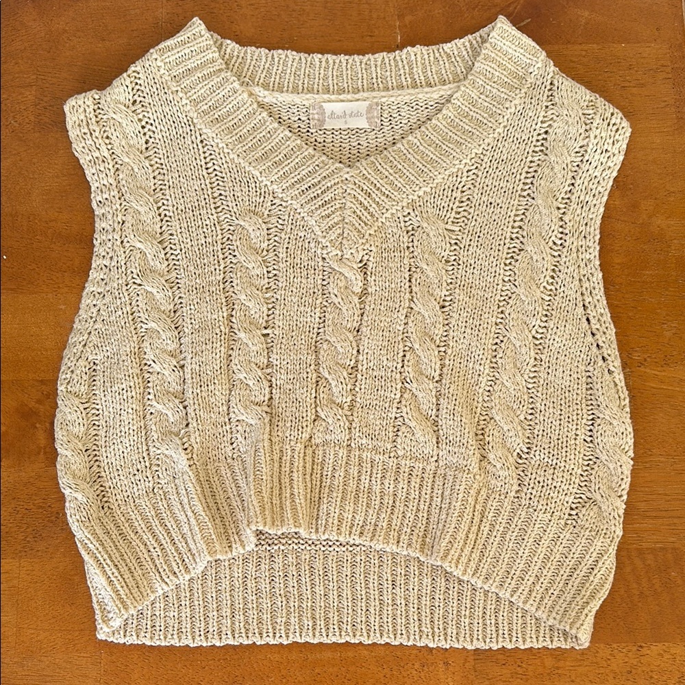 Altar'd State Cream V-Neck Cable Knit Sweater